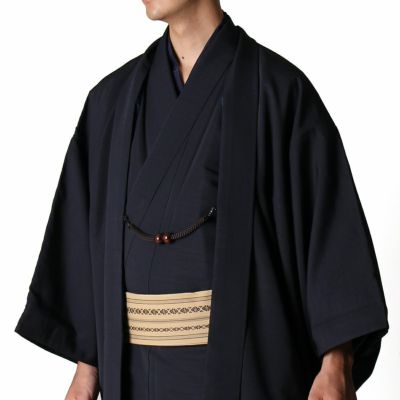 すぐに着られる男羽織 洗える 袷 紬 黒紺 M～LL