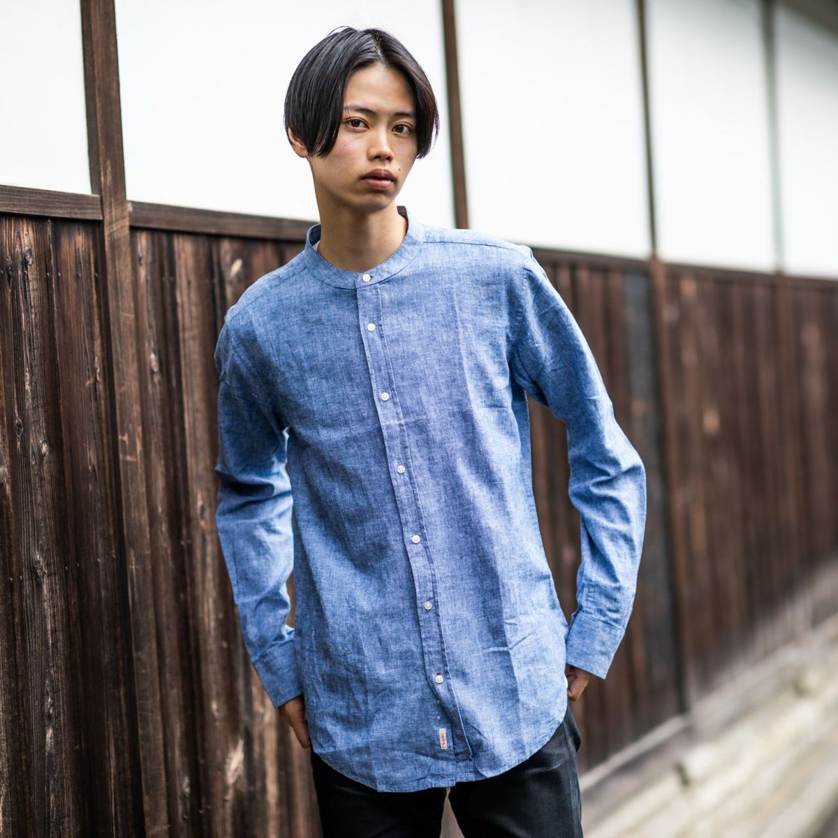 スタンドカラーシャツ スカイ