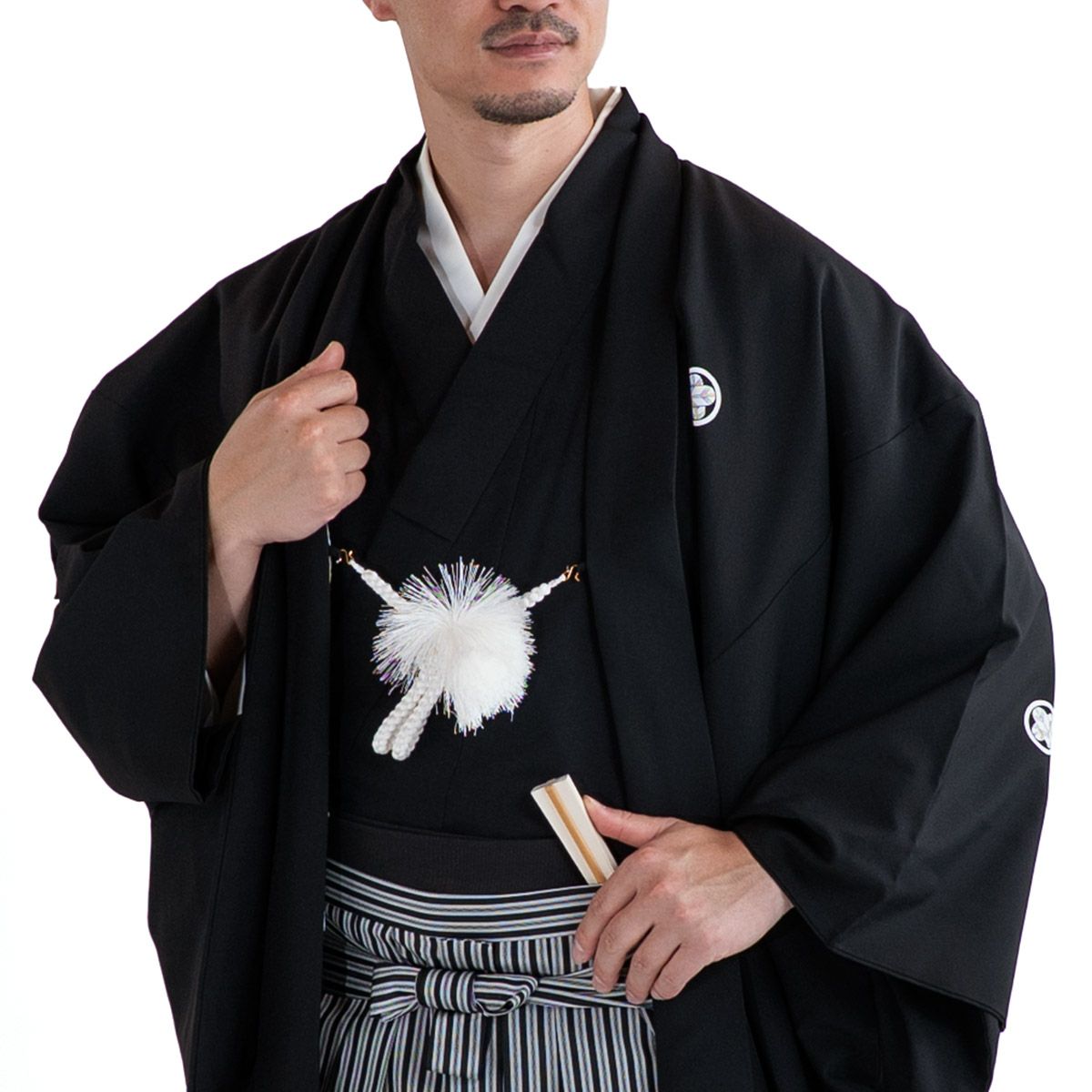 すぐ着れるグレー黒紋付袴180cm前後成人式イベントお稽古におすすめです