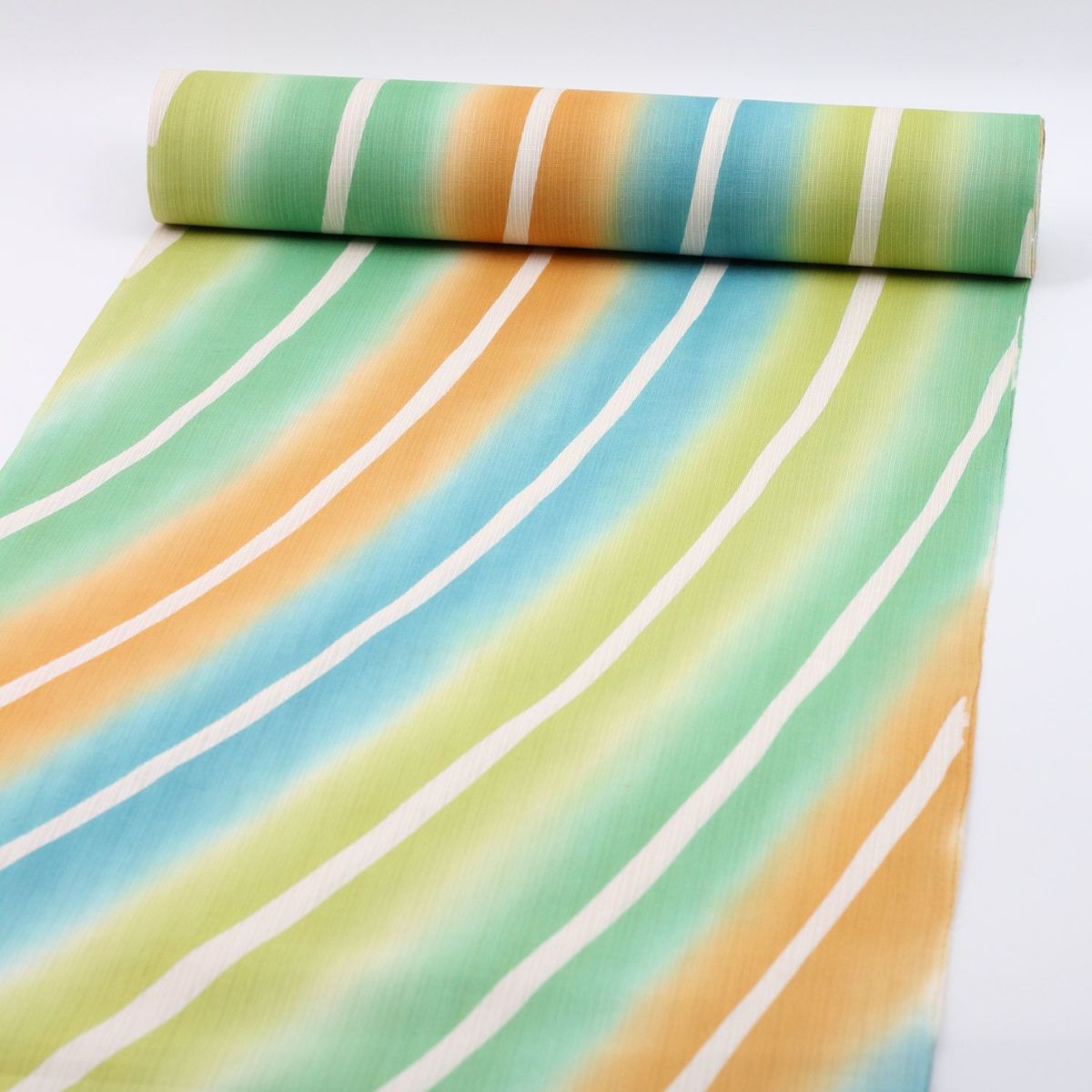 仕立てオーダー浴衣 注染 緑薄茶縞