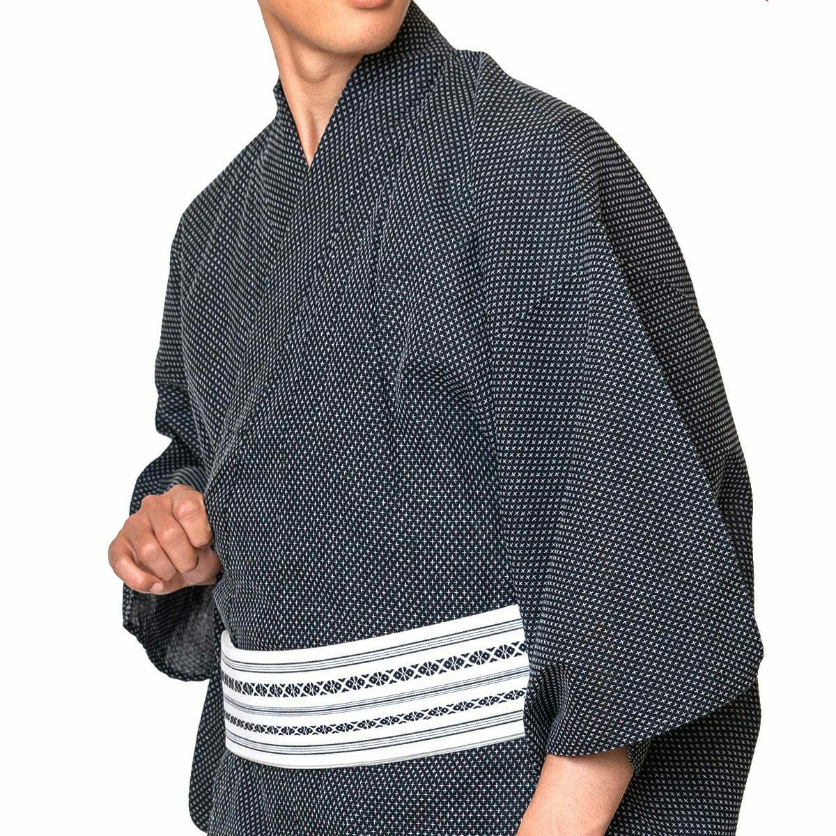 メンズ浴衣 単品 夏着物 小さいサイズ 近江ちぢみ本麻 濃紺 160cm前後