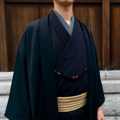 大きいサイズ すぐに着られる男羽織 洗える 袷 紬 3L～5L