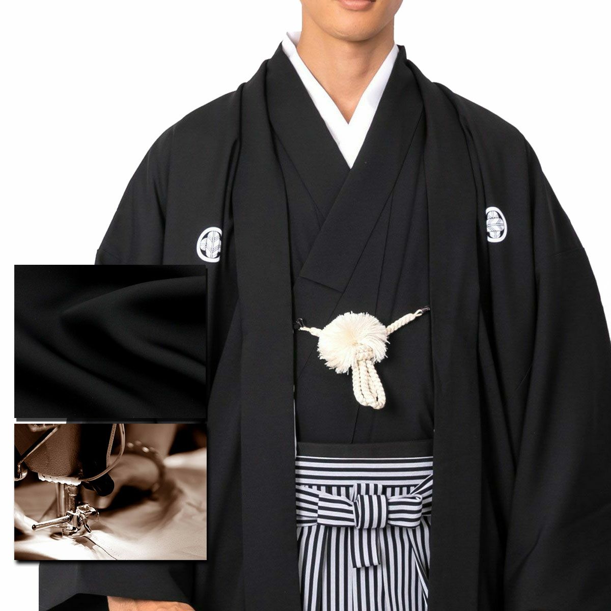 BAAU0054 ファッション 平和屋着物＃男性 黒紋付 長羽織 羽裏：人物  