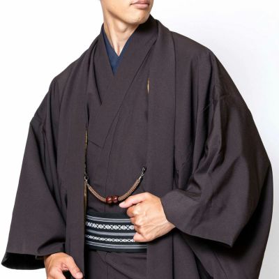 すぐに着られる男羽織 洗える 袷 ちりめん 焦茶 M～LL