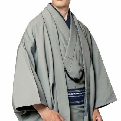 すぐに着られる男羽織 洗える 単衣 ちりめん グレー