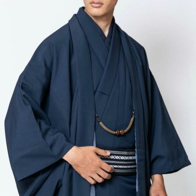 大きいサイズ すぐに着られる男羽織 洗える 袷 ちりめん 3L 濃紺