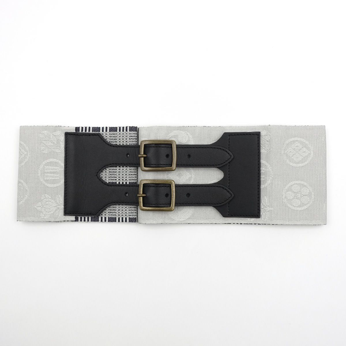 帯ベルト 家紋 格子 グレー