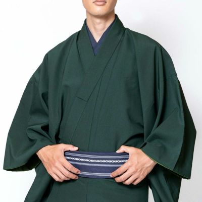袋帯洗える着物  【袷・広襟・小紋】 深緑