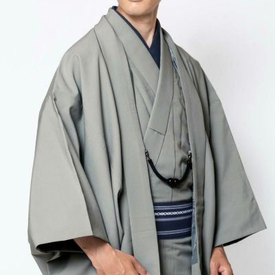 大きいサイズ すぐに着られる男羽織 洗える 袷 ちりめん 3L グレー