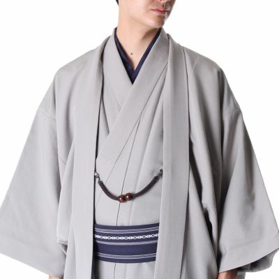 大きいサイズ すぐに着られる男羽織 洗える 単衣 紬 グレー 3L～5L