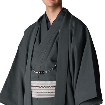 すぐに着られる男羽織 洗える 袷 紬 濃グレー M～LL