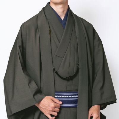 すぐに着られる男羽織 洗える 袷 ちりめん 濃グレー