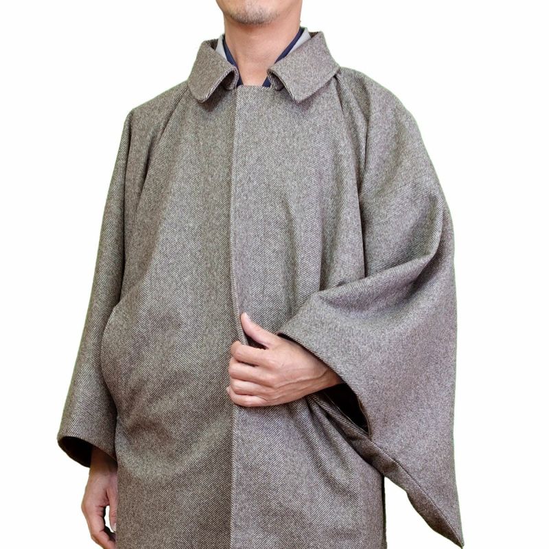 コート メンズ 角袖 和装コート ヘリンボーン 薄茶 Mサイズ 日本製