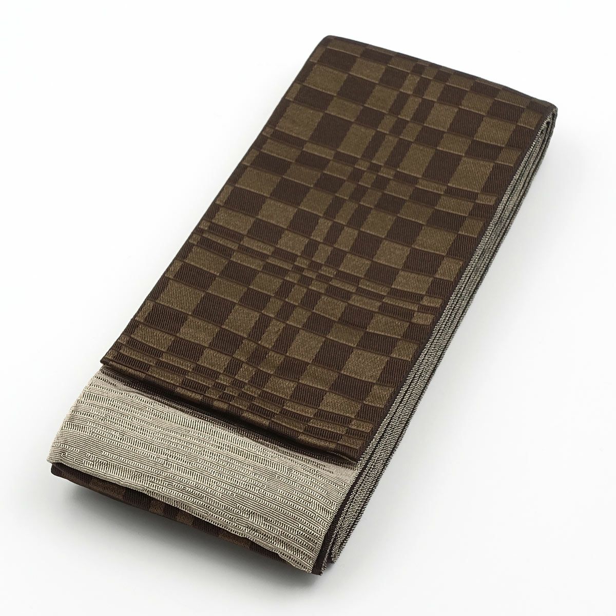 角帯 変わり市松 茶×生成