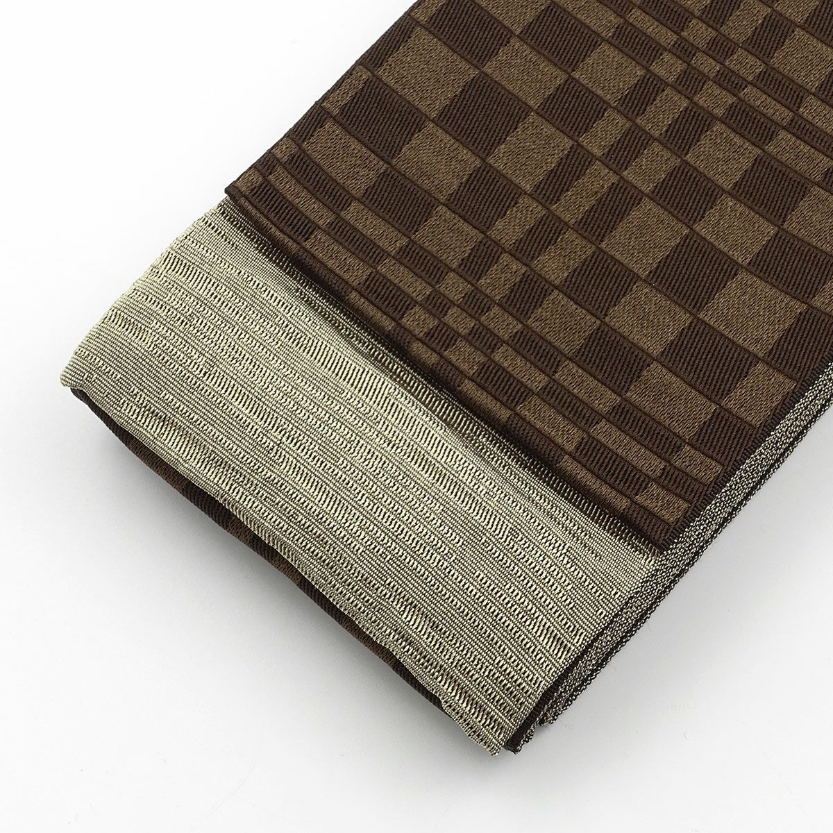 角帯 変わり市松 茶×生成