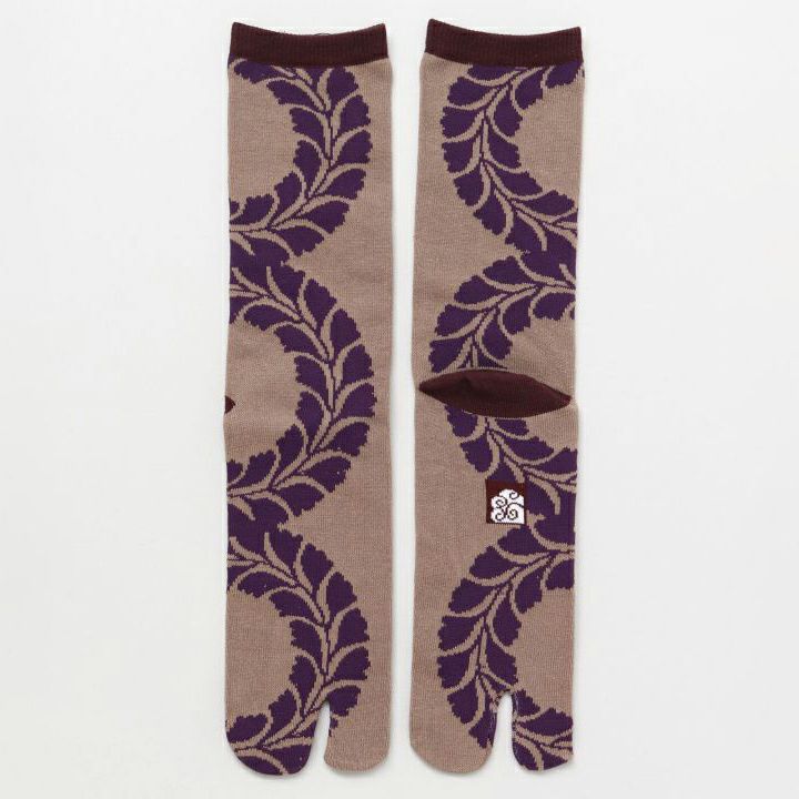 足袋ソックス 藤輪紋 中丈 茶
