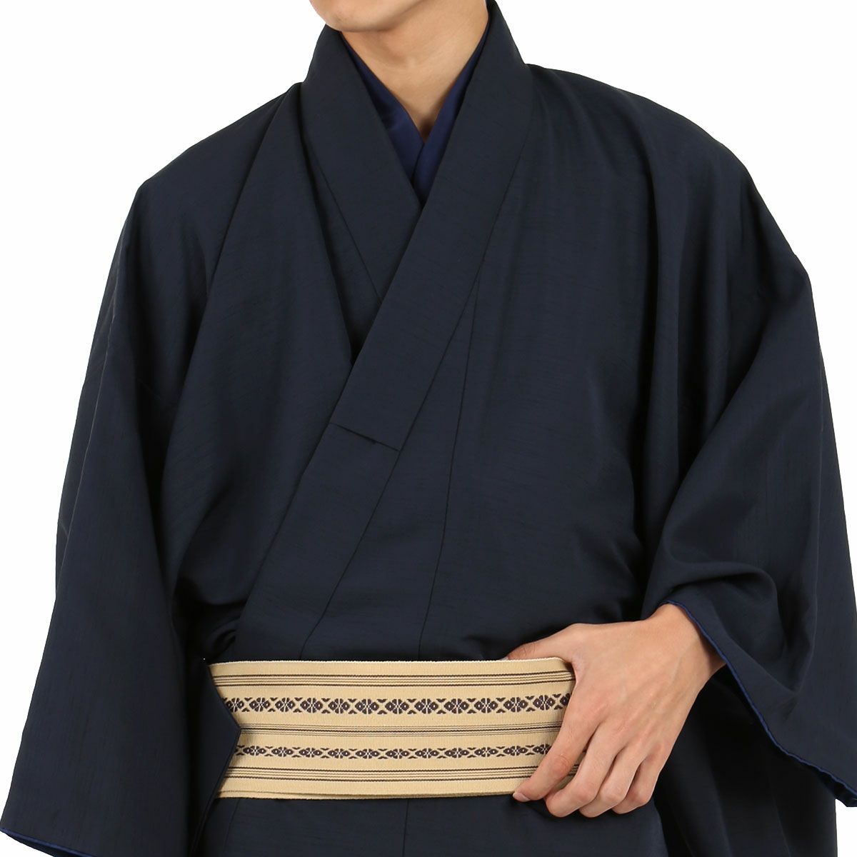 メンズ浴衣 単品 夏着物 小さいサイズ 近江ちぢみ本麻 濃紺 160cm前後