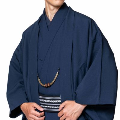 小さいサイズ すぐに着られる男羽織 洗える 袷 ちりめん 濃紺 SS～S