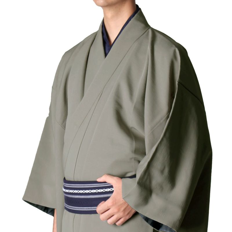 気軽に着物が着られる男着物3点セット 洗える着物 紬 グレー 3L～5L（春・秋）