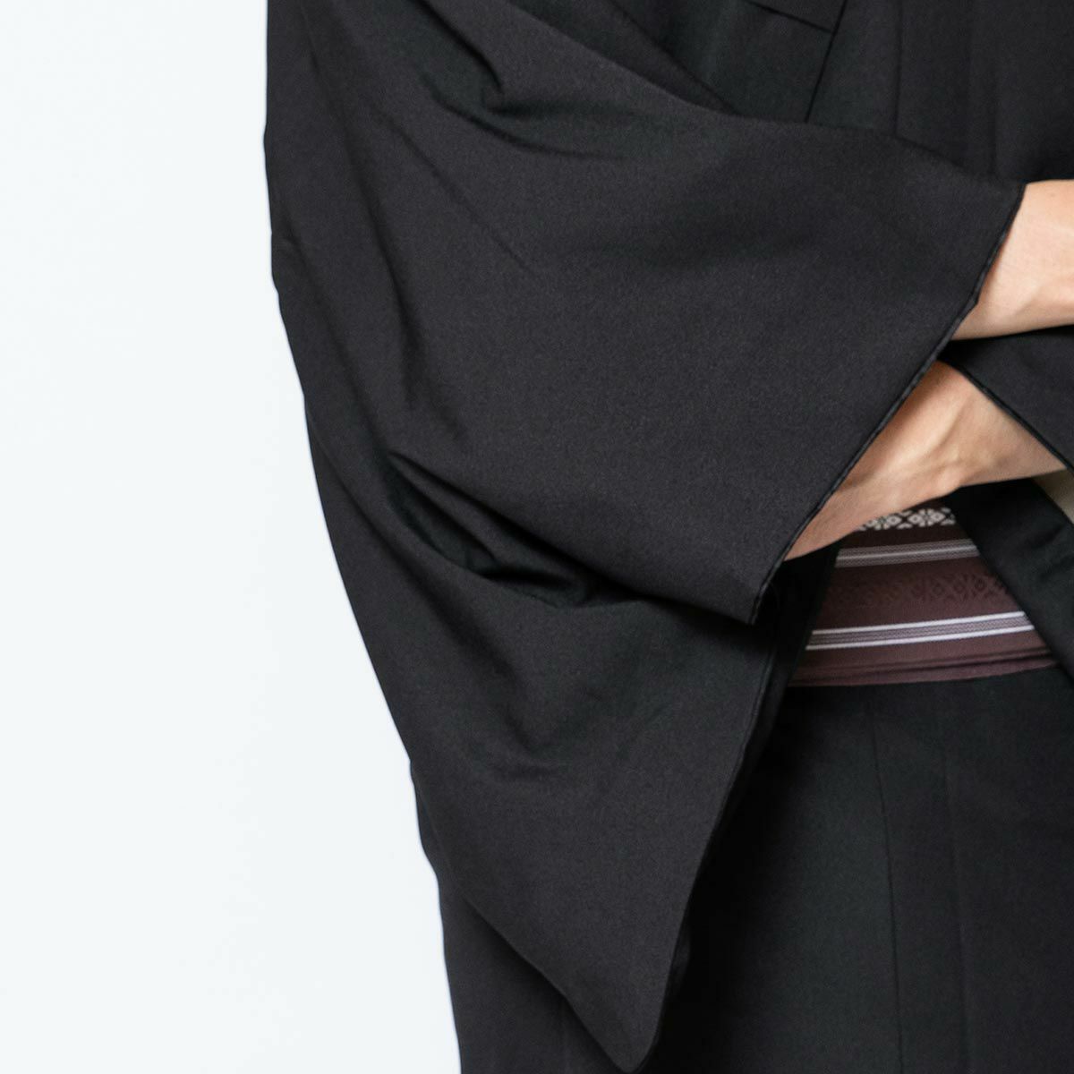 気軽に着物が着られる男着物3点セット 洗える着物 ちりめん 黒 M～LL （春・秋・冬）