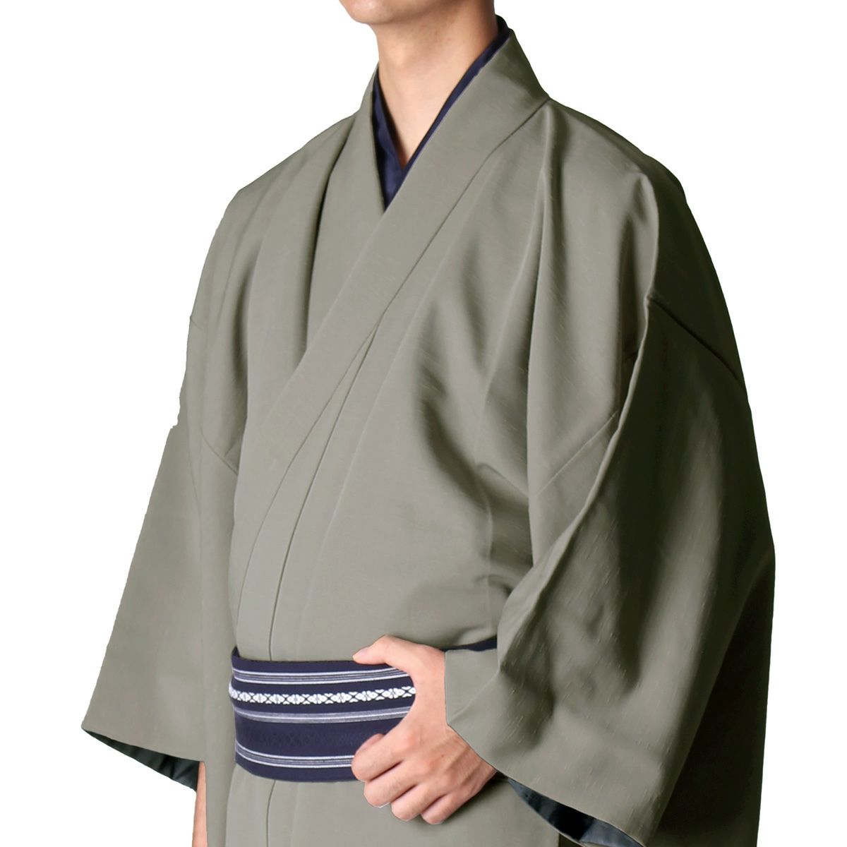 気軽に着物が着られる男着物3点セット 洗える着物 紬 グレー M～LL （春・秋・冬）