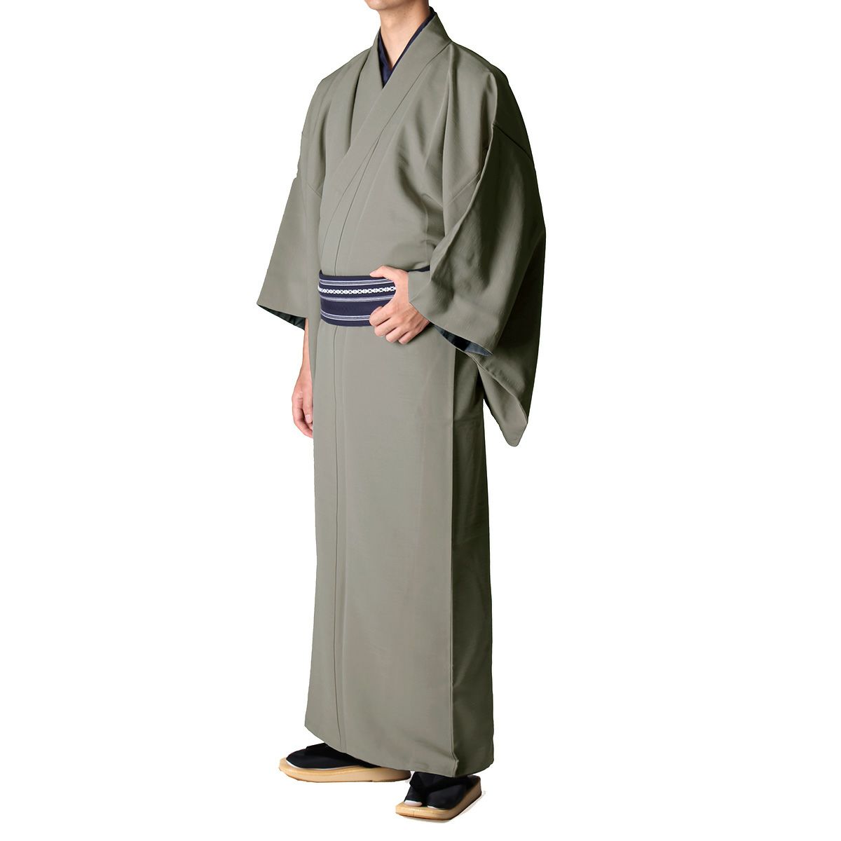 気軽に着物が着られる男着物3点セット 洗える着物 紬 グレー M～LL （春・秋・冬）