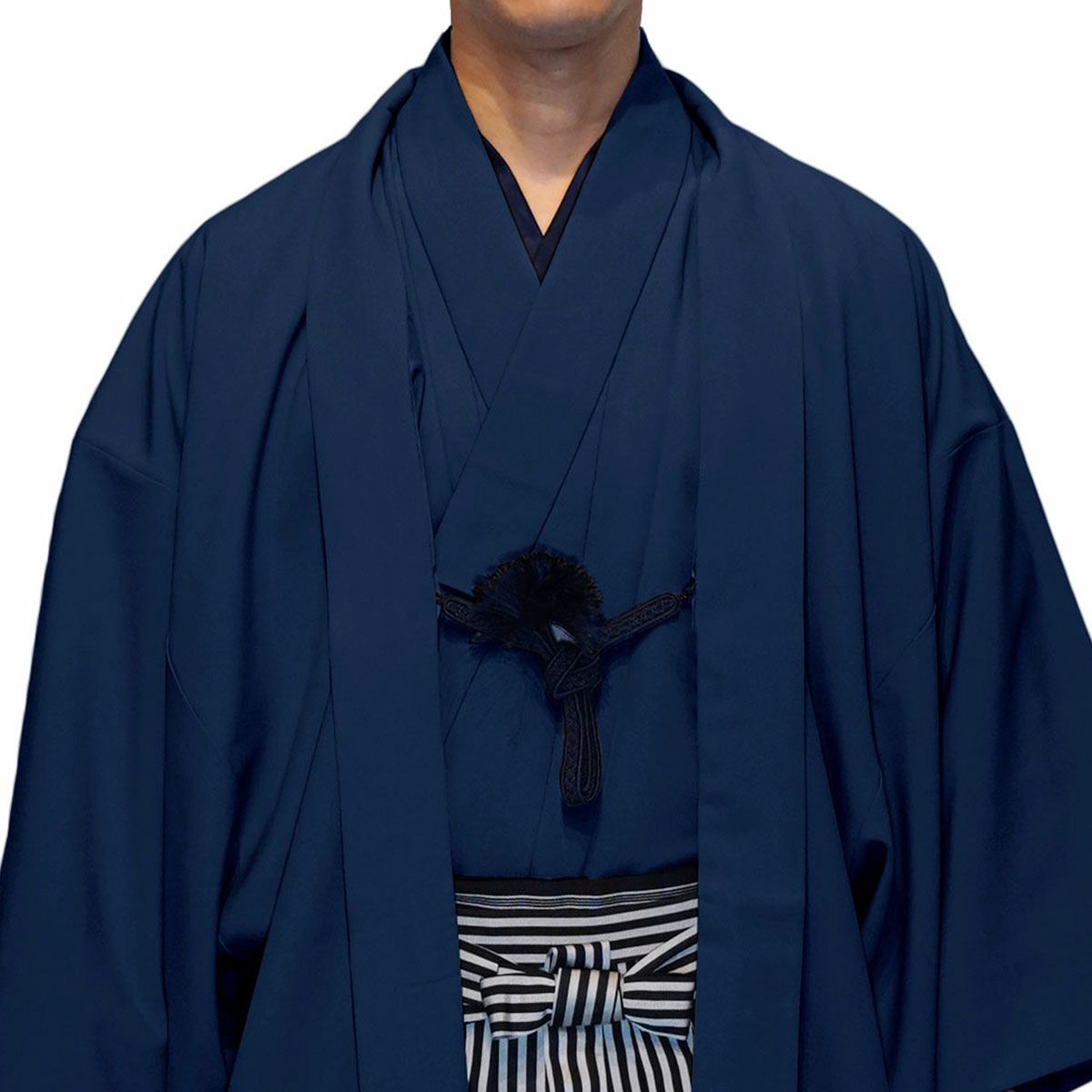 AAお仕立て上がり正絹紬アンサンブル 紺、黒地に幾何学模様 着物 