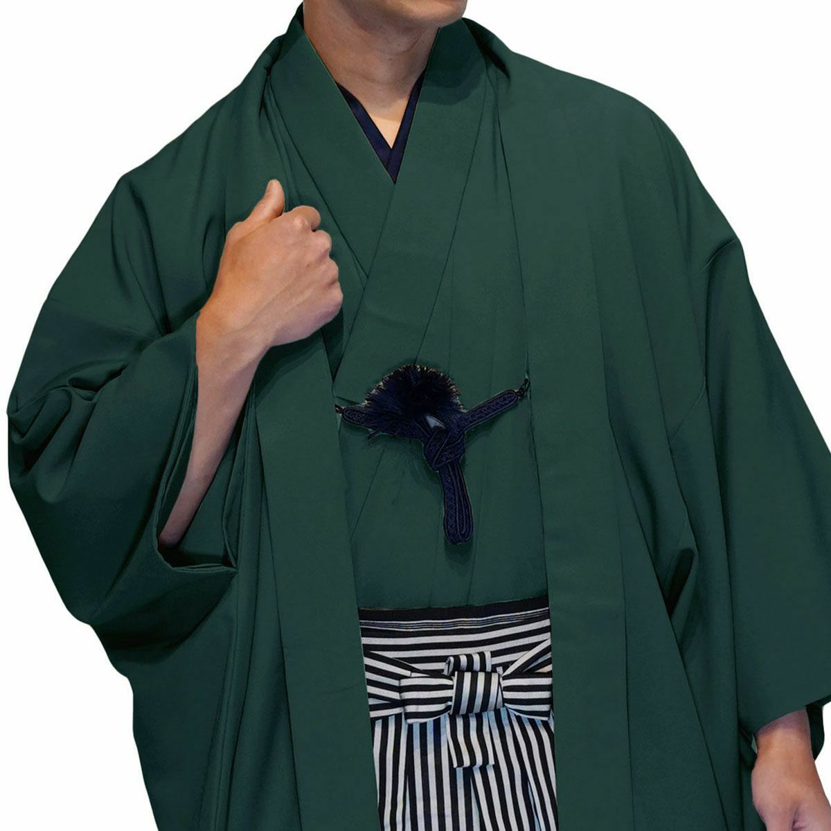 男着物 袴付き 11点フルセット 洗える ちりめん 袷 深緑