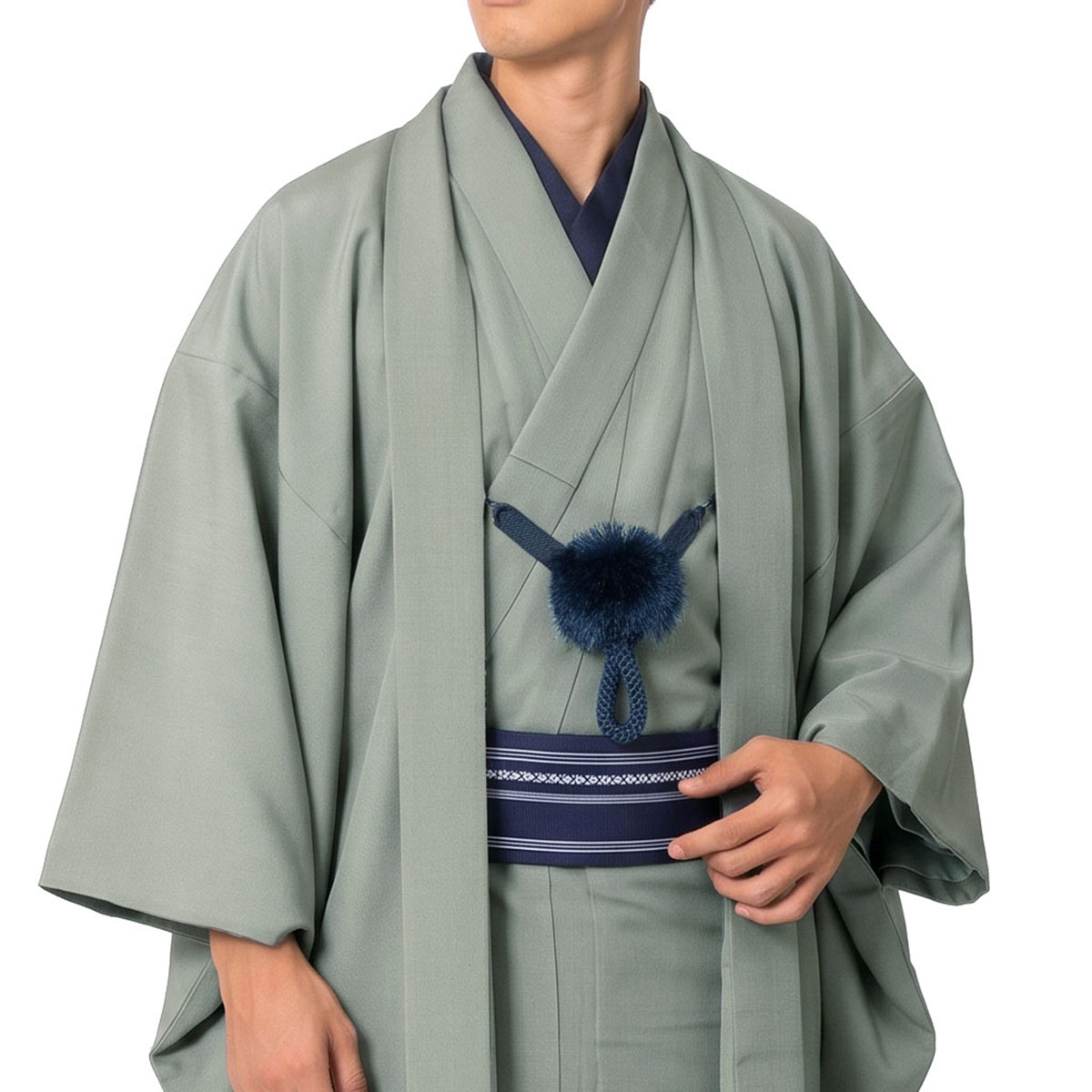 袴付きの男着物11点フルセット 洗える着物 ちりめん グレー SS～S