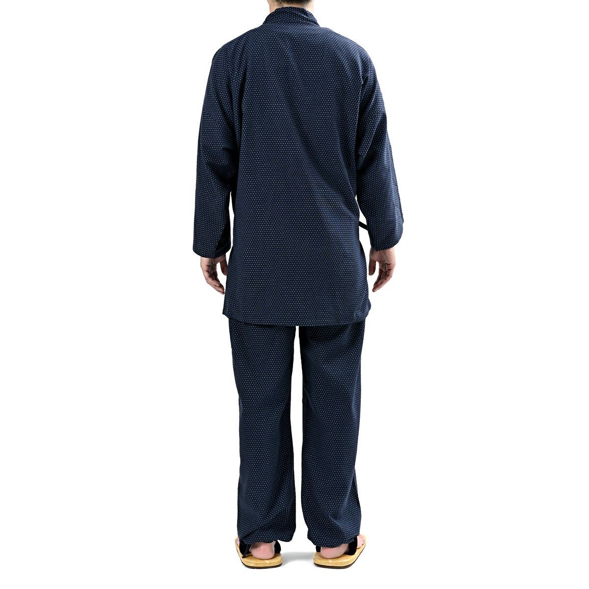 作務衣 男物 綿 水玉 紺