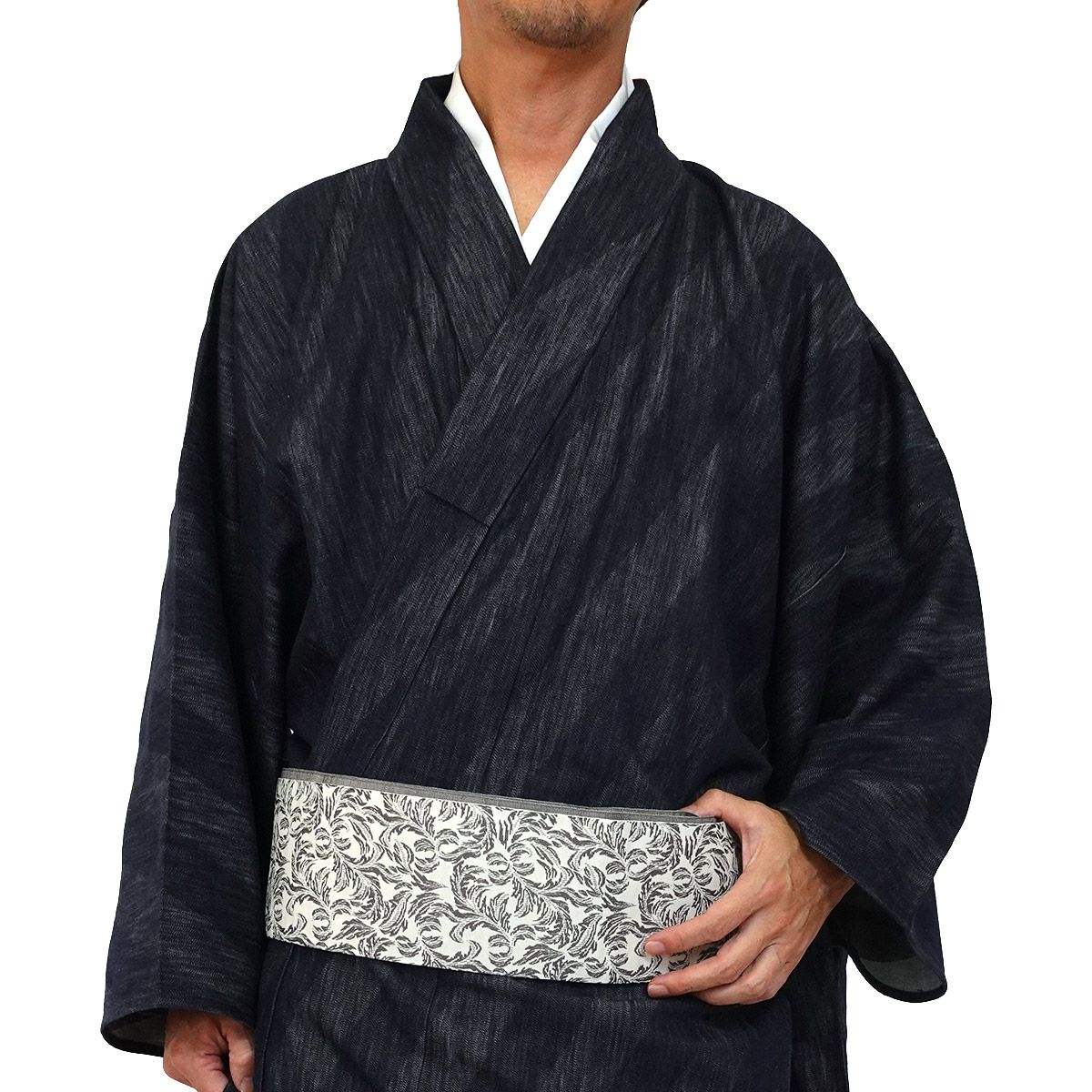 デニム着物 岡山デニム メンズ 単衣 斜め縞