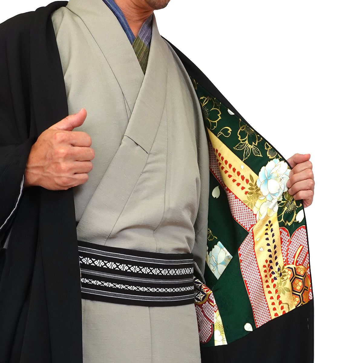 黒とピンクの花柄着物と男性用（あんどん型）サイズーS細 下91cm。3 