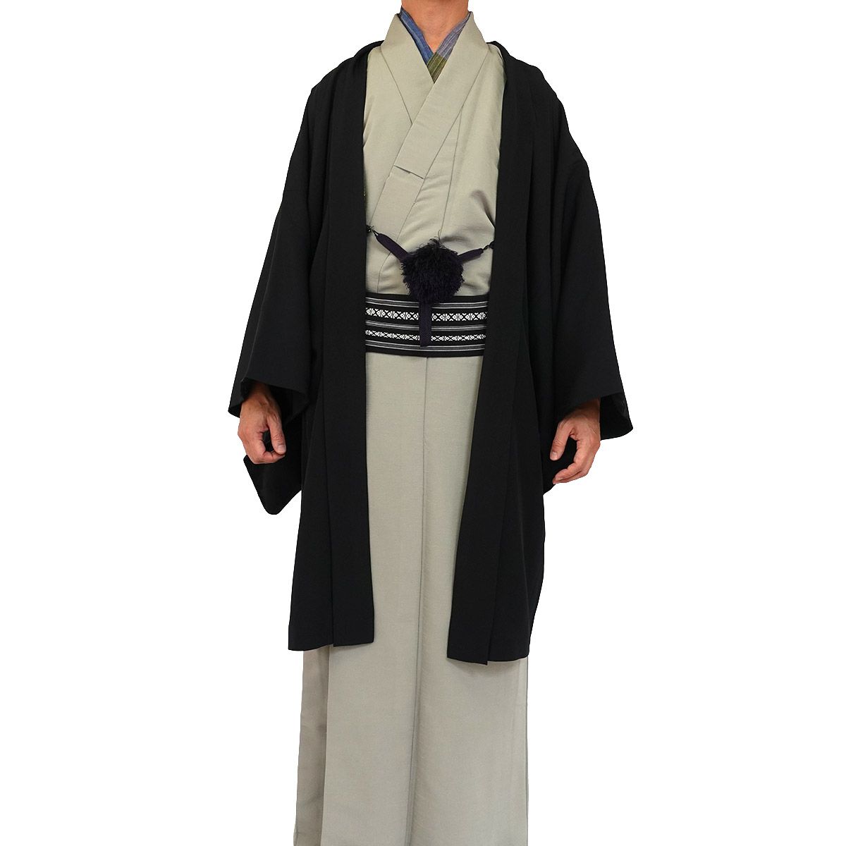 男羽織 正絹 黒 振袖柄 LL