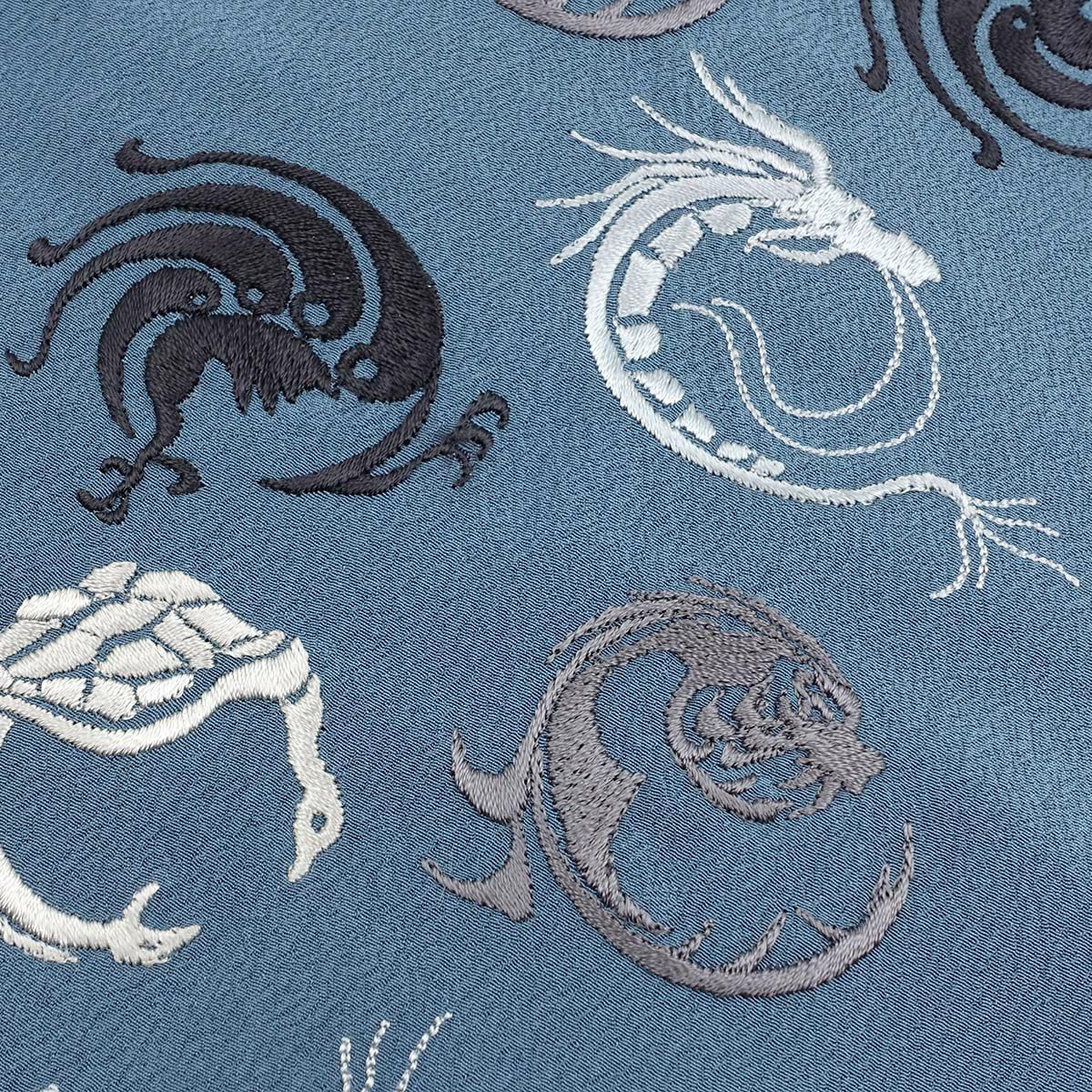 半衿 刺繍 ちりめん 男衿 四神 青