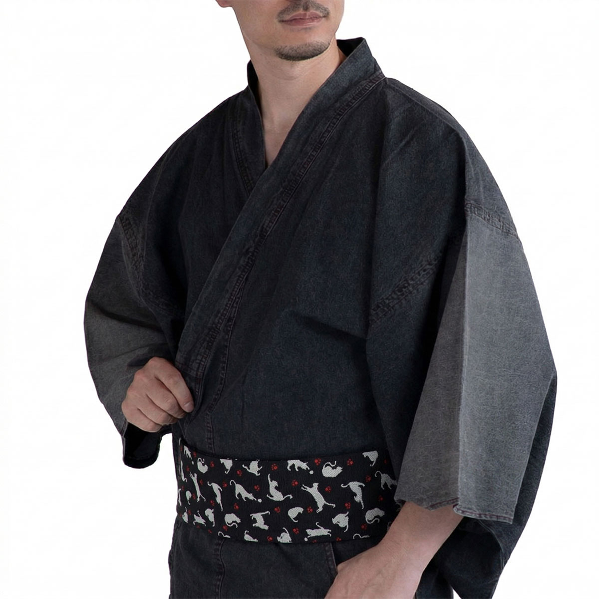 デニム着物 メンズ 単衣 B 黒