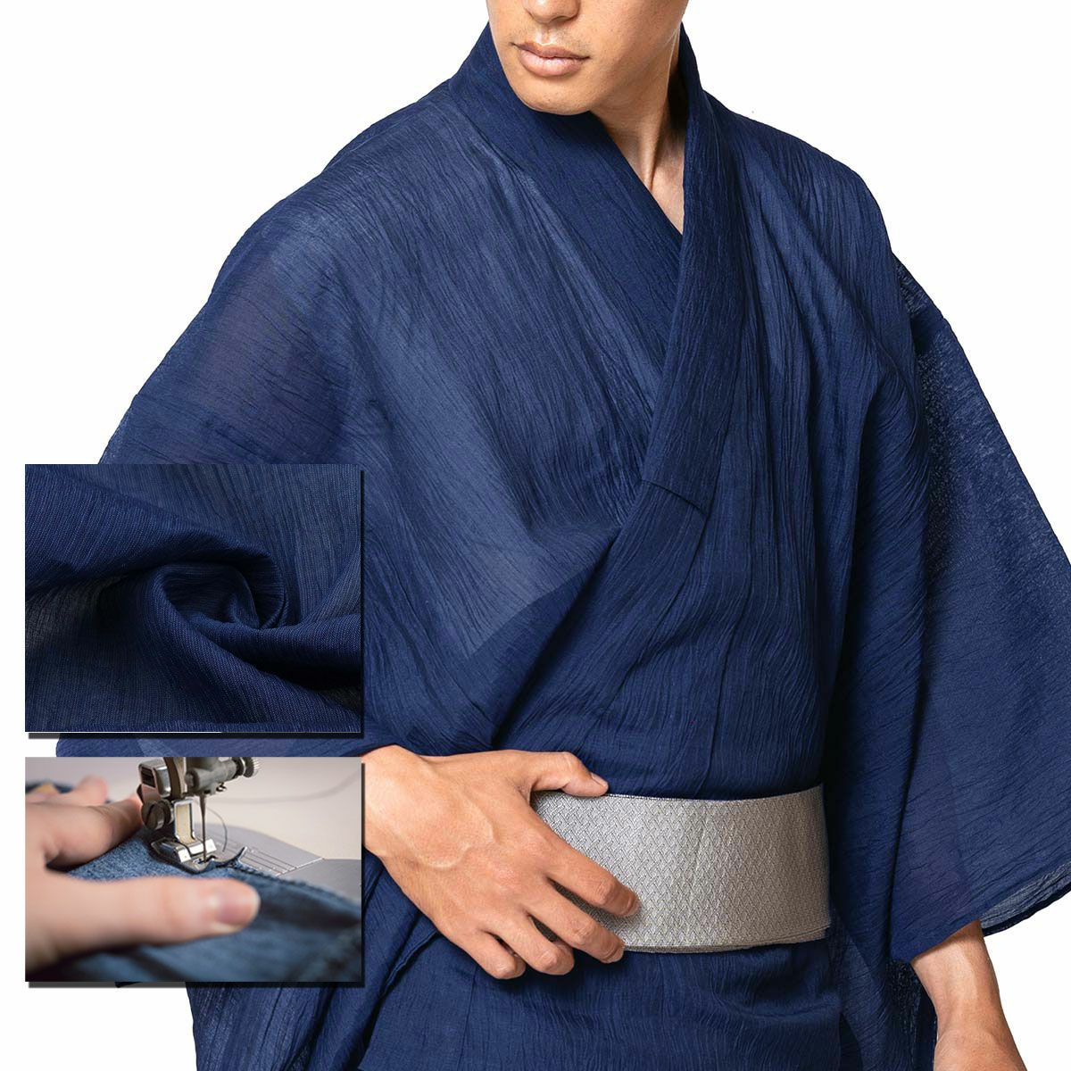 紬]本場男大島紬 未使用 正絹 黒青色 袷 羽織 長襦袢 メンズ 着物 