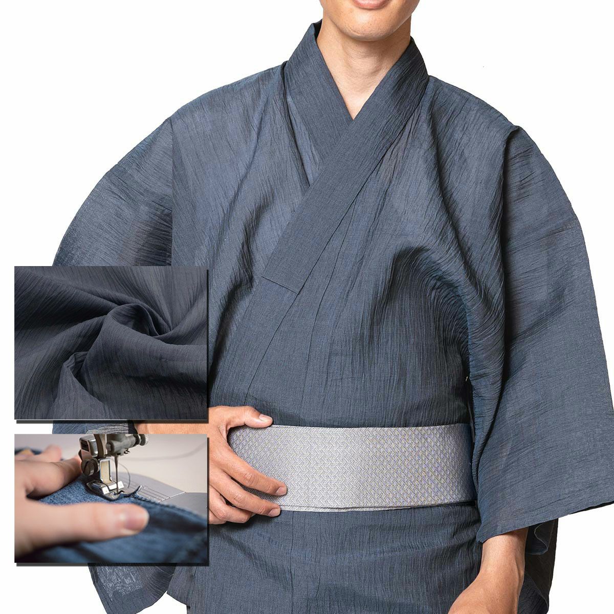 男着物 メンズ浴衣 夏着物 小千谷縮 本麻 グレー (7598) | 男着物の 