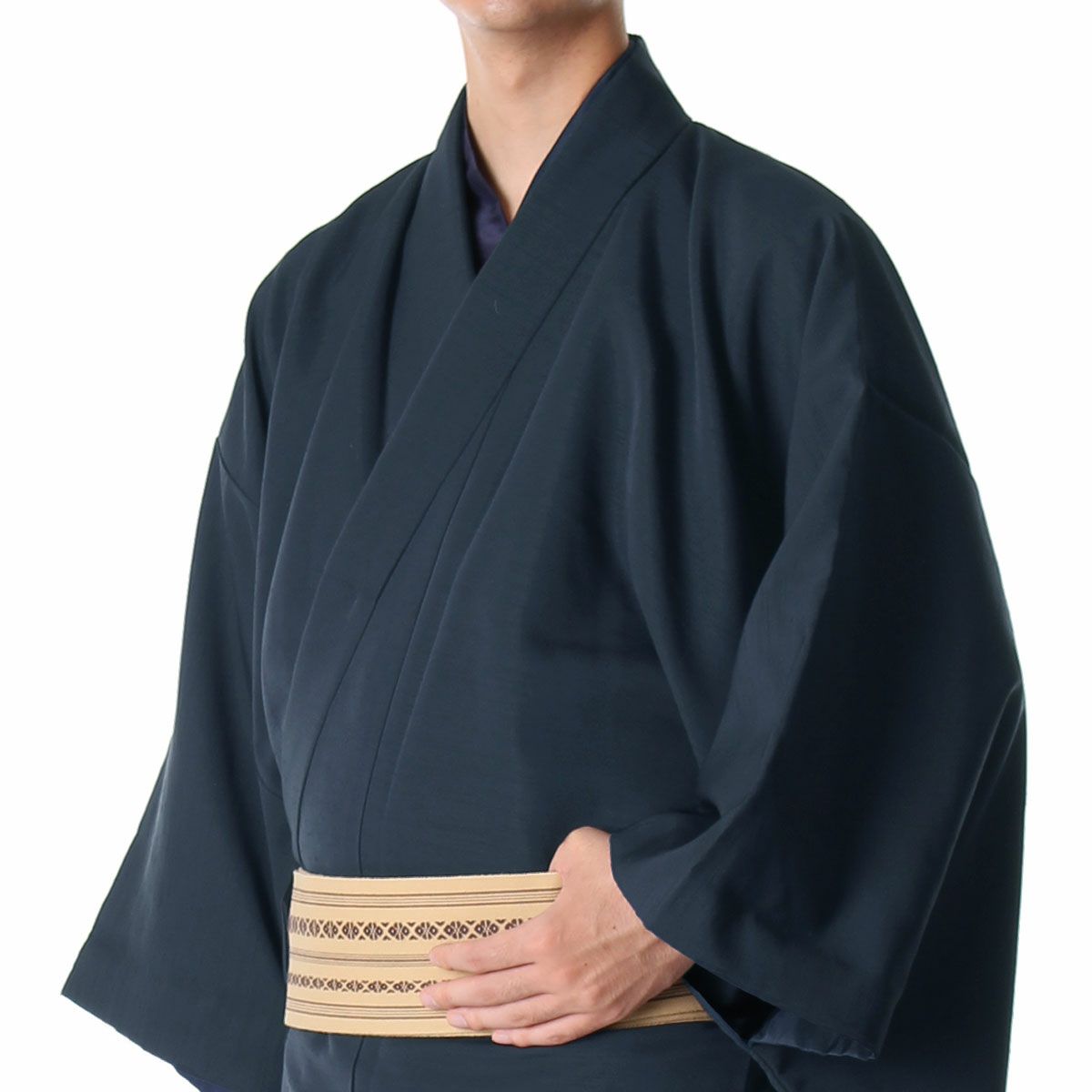 男羽織 洗える 単衣 ちりめん 濃紺 M～LL