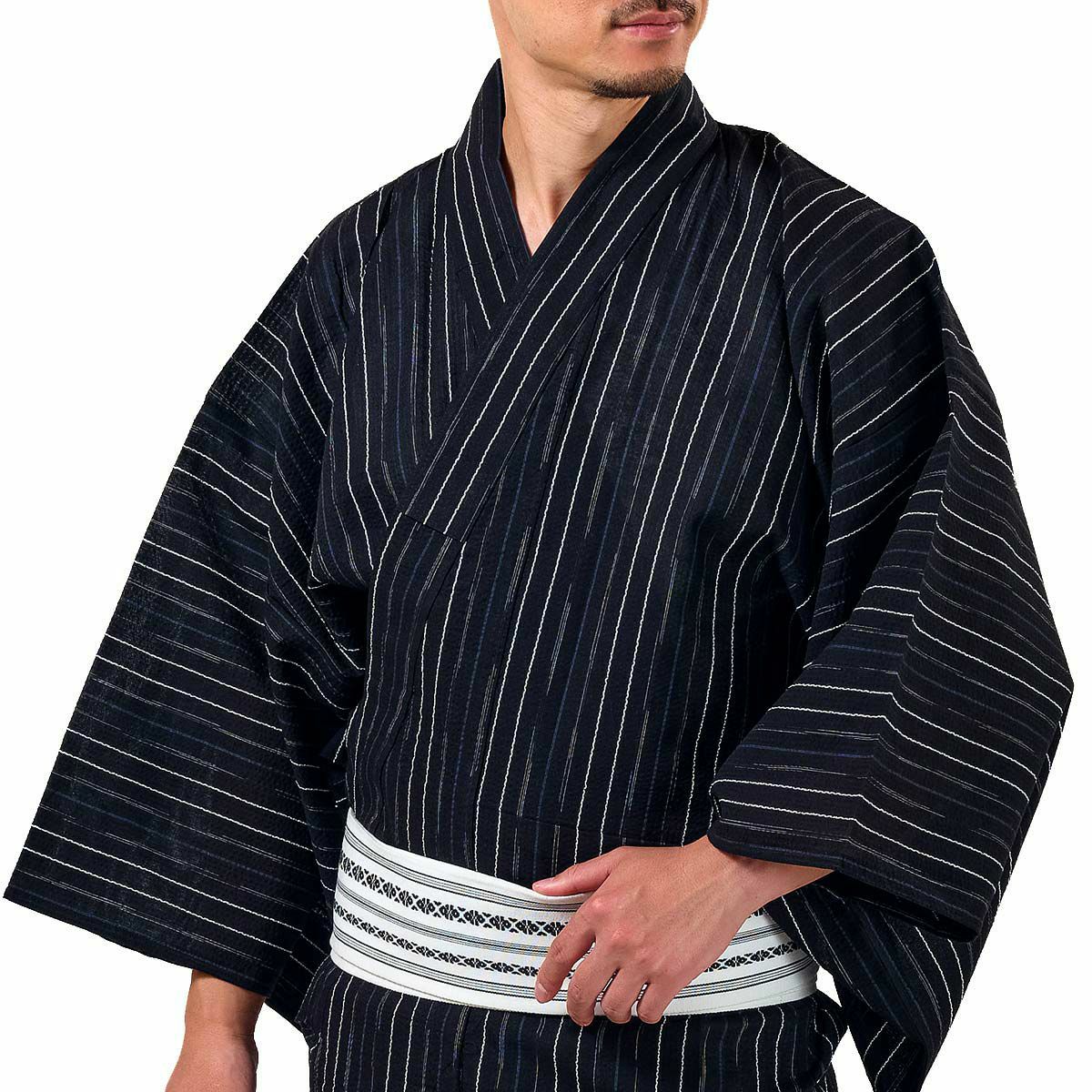 英語ガイドブック付き メンズ浴衣 しじら 綿麻 浴衣セット