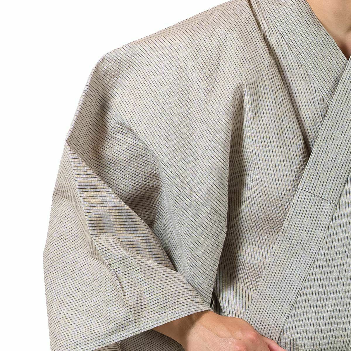 英語ガイドブック付き メンズ浴衣 しじら 綿麻 作り帯セット