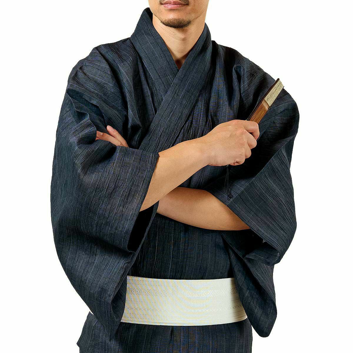 正絹　お稽古着お誂え専用 英語ガイドブック付きプレミアム浴衣セット 近江ちぢみ 本麻 濃紺