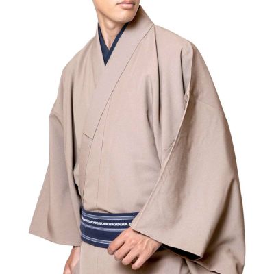 すぐに着られる男着物 洗える ちりめん 単衣 ピンク M～LL