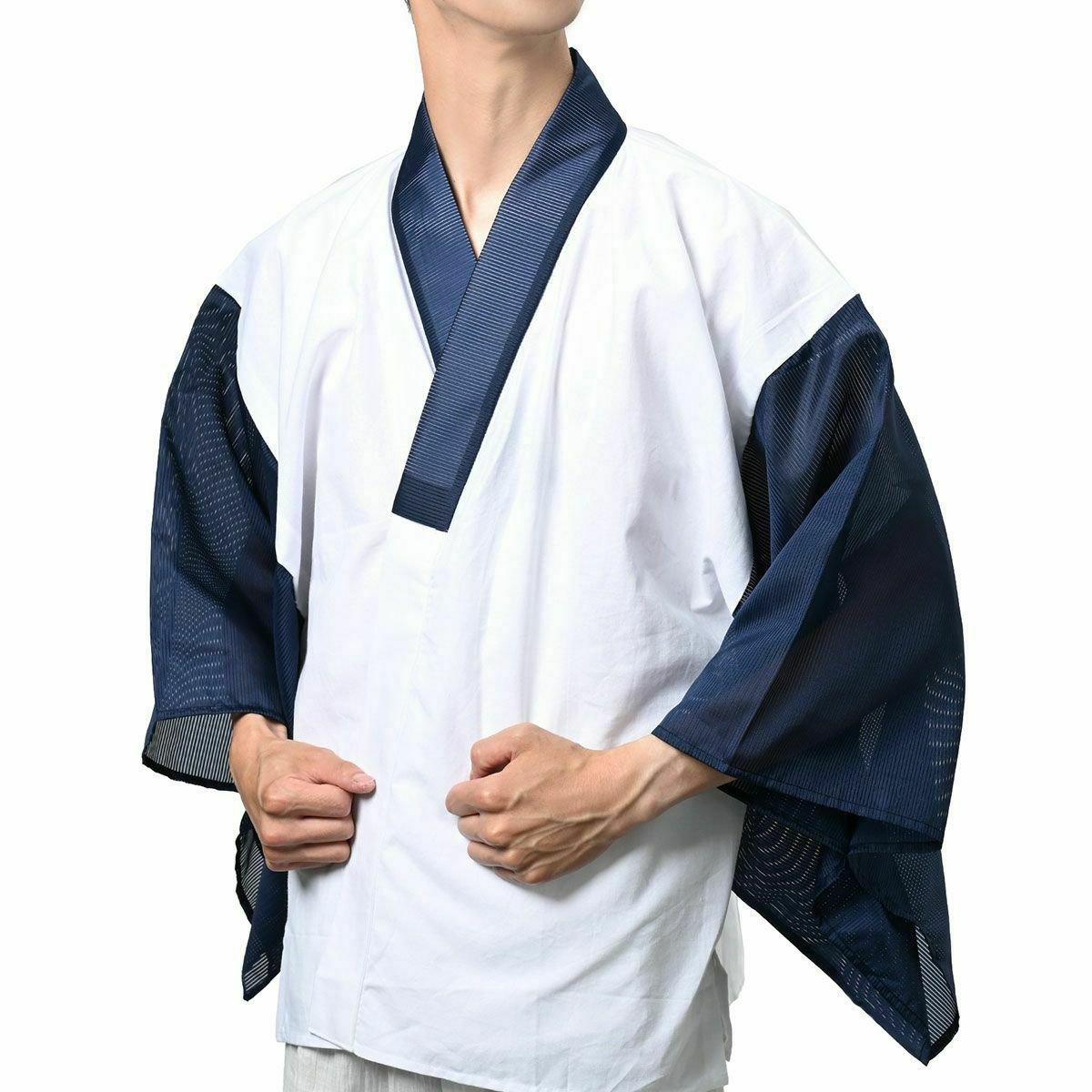 半襦袢 メンズ 洗える 夏用 絽 紺 165cm～180cm対応 | 男着物の加藤