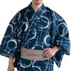 メンズ浴衣 滝流れ 綿 丸に十字 紺