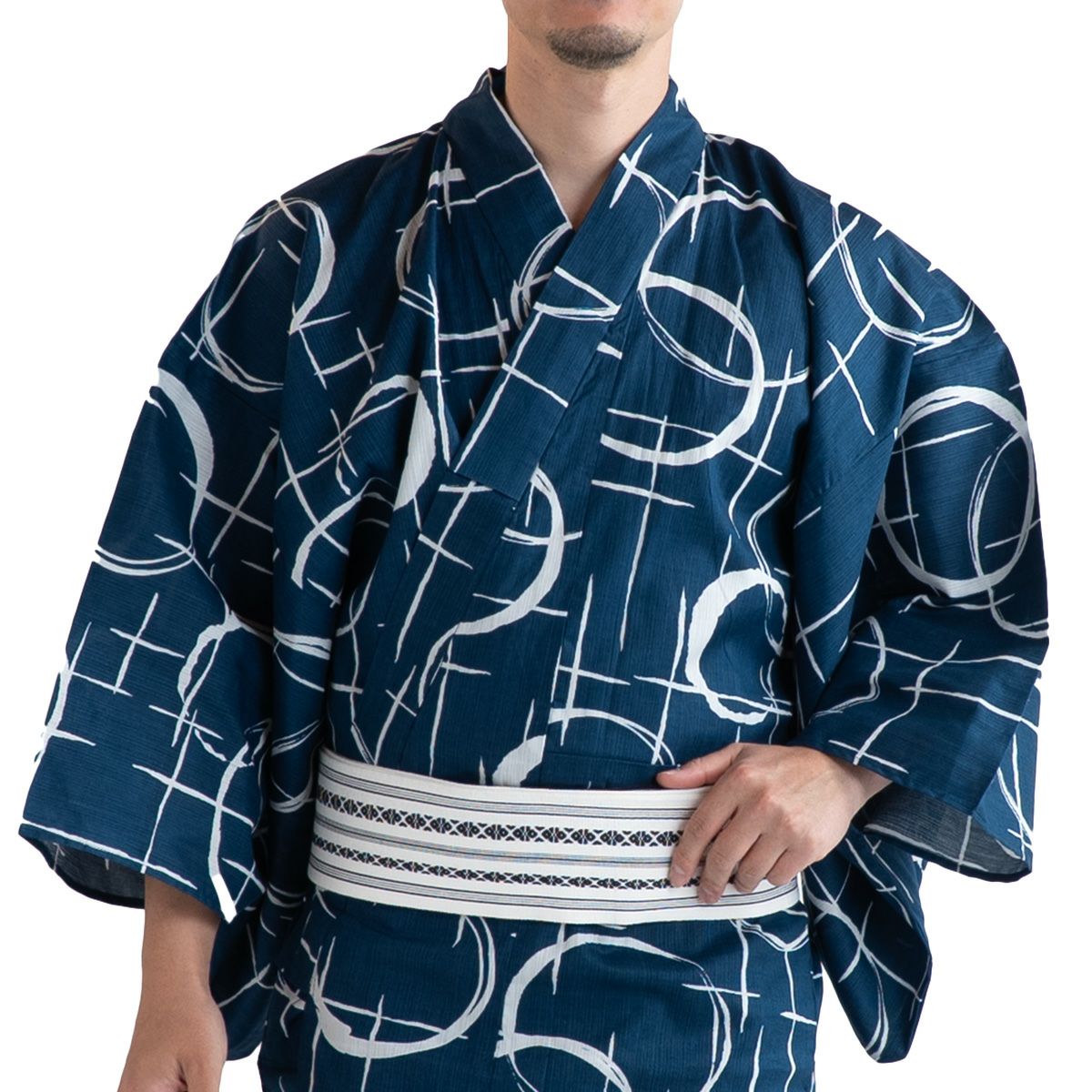 メンズ浴衣 単品 近江ちぢみ綿麻 かすれ縞 黒 165cm～185cm前後対応 M