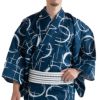 メンズ浴衣 滝流れ 綿 丸に十字 紺