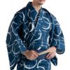 メンズ浴衣 滝流れ 綿 丸に十字 紺