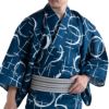 メンズ浴衣 滝流れ 綿 丸に十字 紺