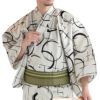 メンズ浴衣 滝流れ 綿 丸に十字 ベージュ