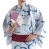 メンズ浴衣 滝流れ 綿 曲線に点 ブルーグレー